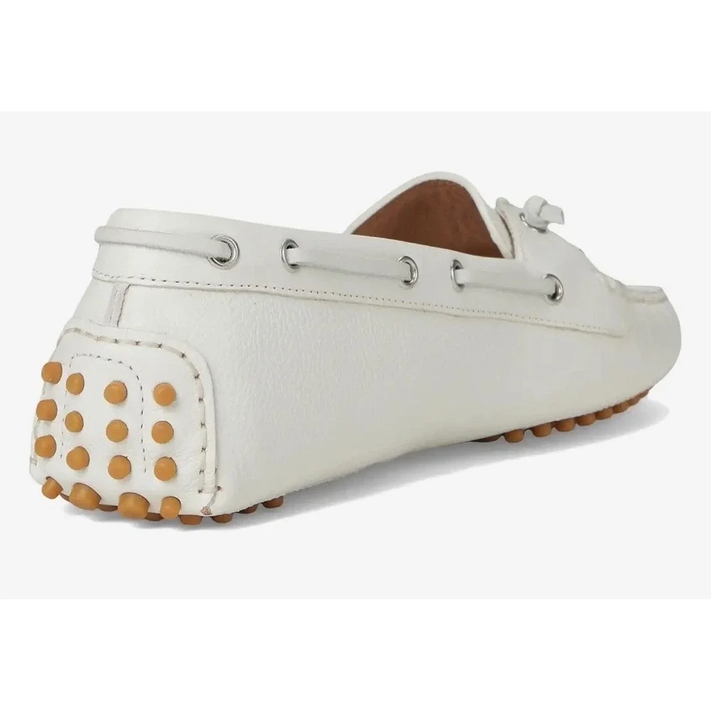 Veronica Beard Jia Boater White Leather Boat Shoes Driving Mocs Womens 5M NEW